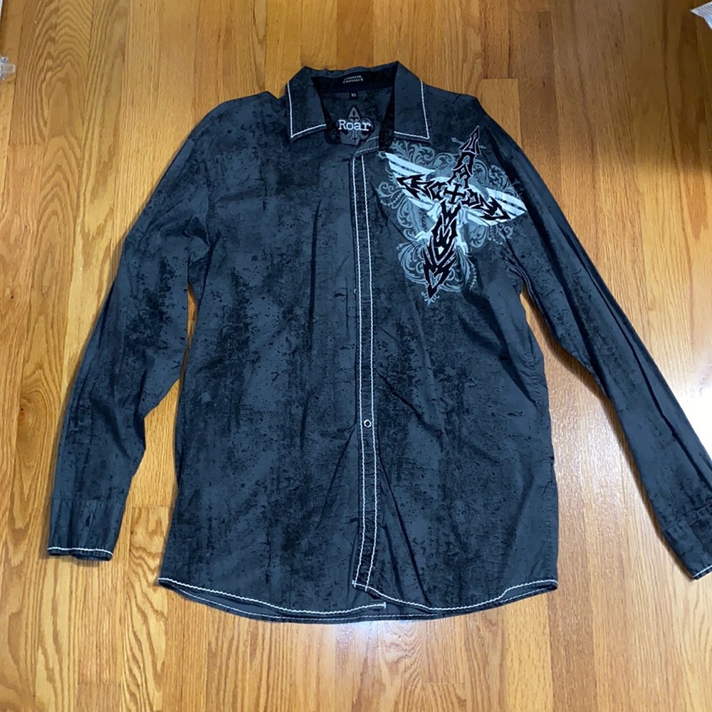 Men’s XL Roar Marled Gray and Black Button Down